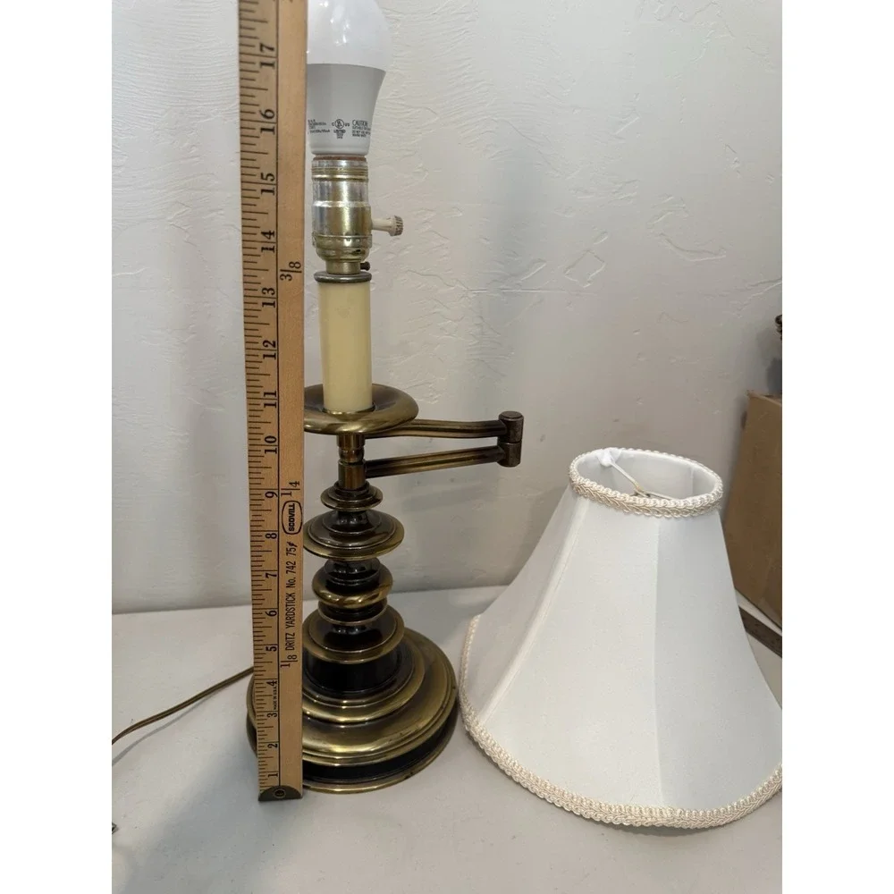Vintage Solid Brass Metal  Hollywood Regency Style Table Lamp Heavy Armed Extend